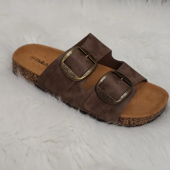 Slides brown cork large buckle w/ arch support - Picture 4 of 8